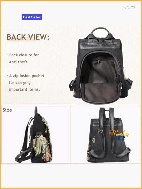 Embroidered Canvas Backpack Purse with Anti-Theft Design